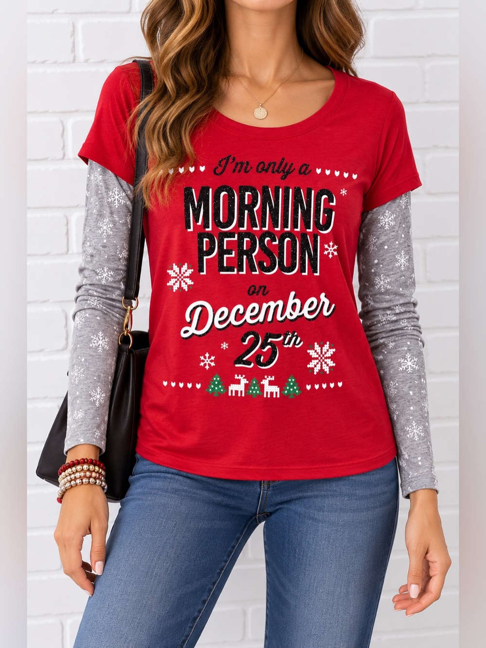 Wound Up Christmas Layered T Shirt M Morning Person December 25 NWT
